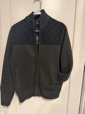 Marc Asher Men's Black Quilted Panel Full-Zip Sweater Jacket